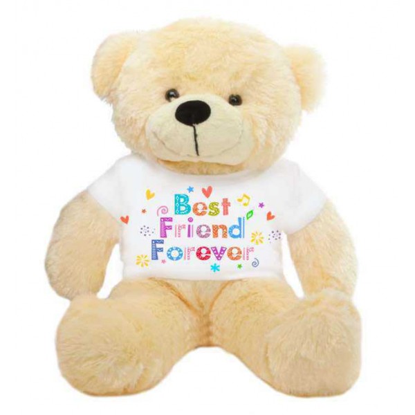 Peach 2 feet Big Teddy Bear wearing a Best Friend Forever T-shirt